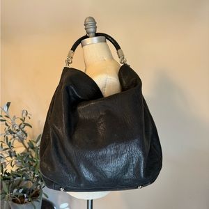 YSL Yves Saint Laurent Black Leather Roady Bag Sting Ray Embossed Strap